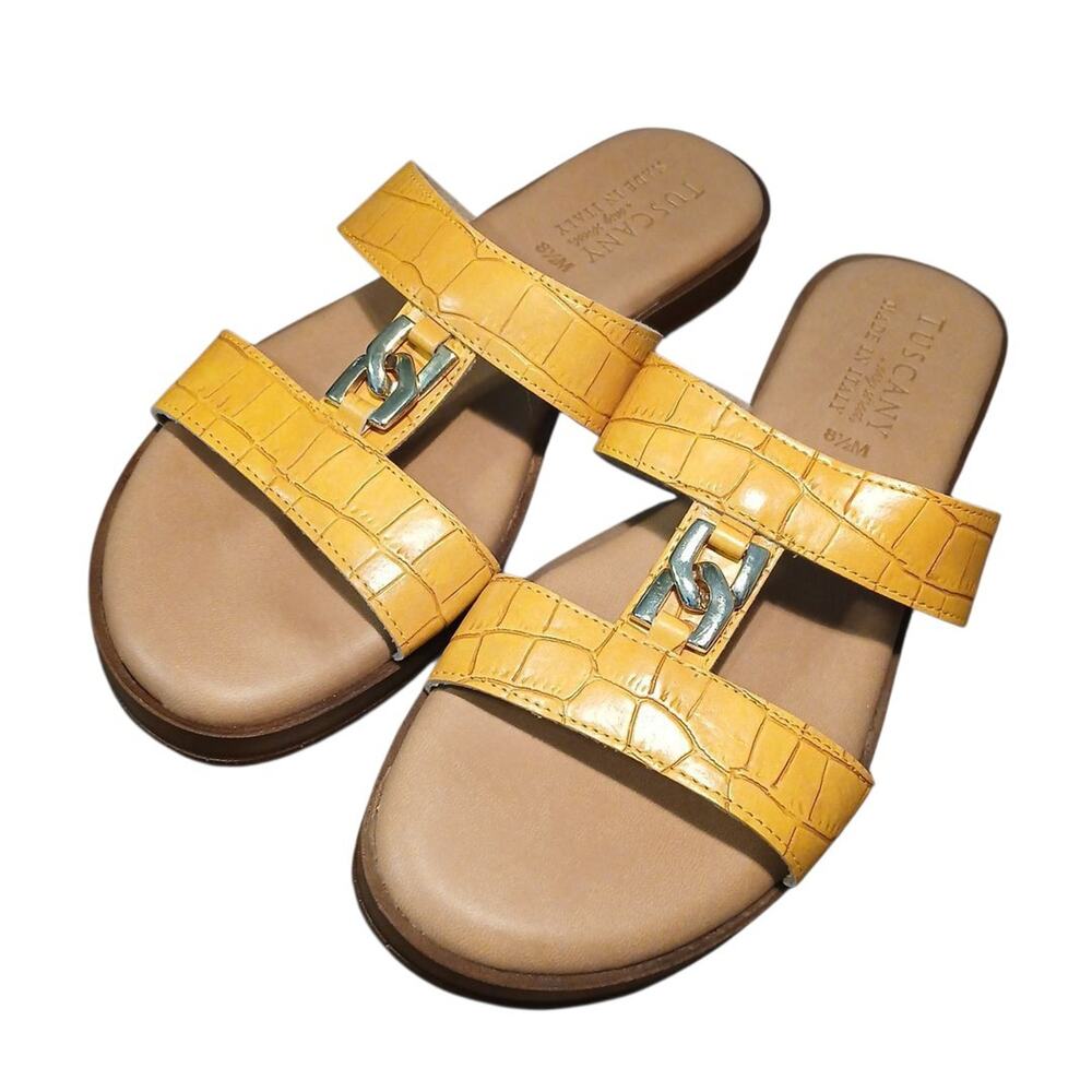 Tuscany by Easy Street Yellow Open Toe Sandals Women's Sz 8.5M Made In Italy EUC